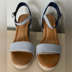 Kelly & Katie Navy and White Striped Wedges